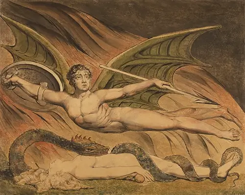 Satan Exulting Over Eve, a watercolour painting by William Blake